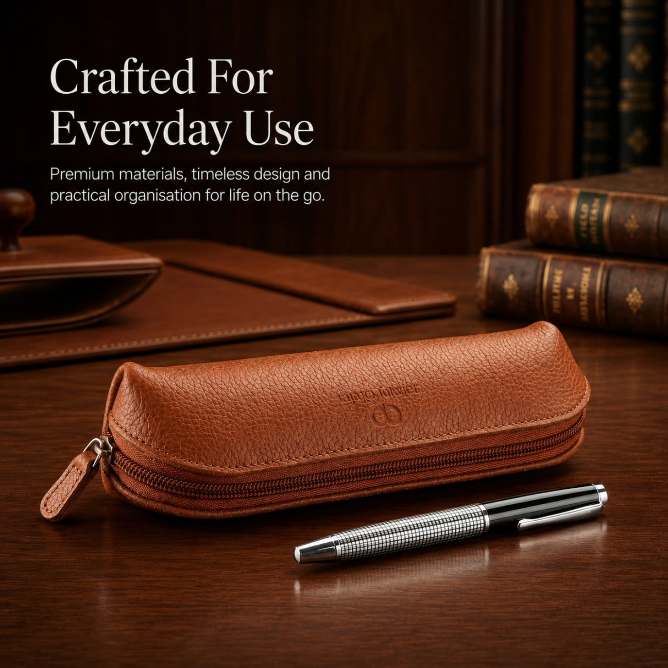 Leather Pencil Case – Brown Zipped Pen Pouch
