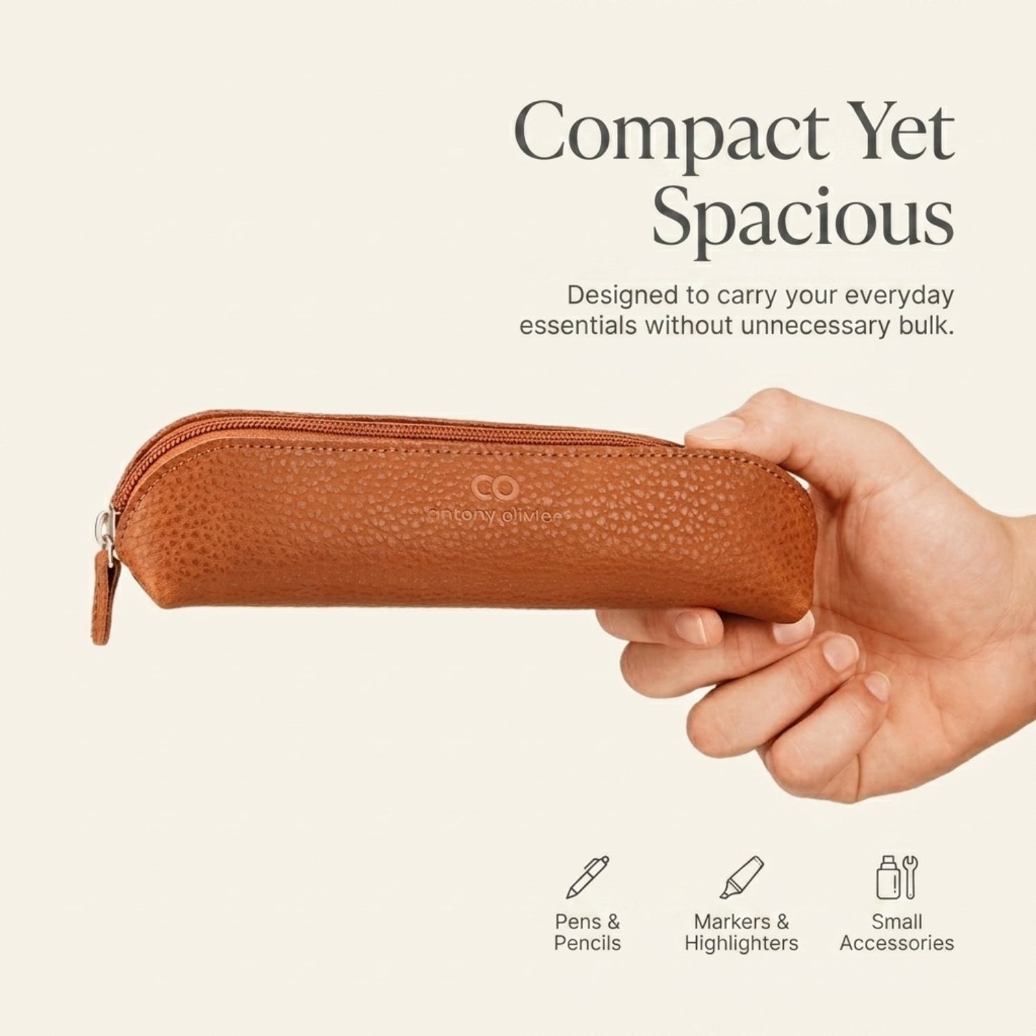 Leather Pencil Case – Rustic Brown Zipped Pen Pouch