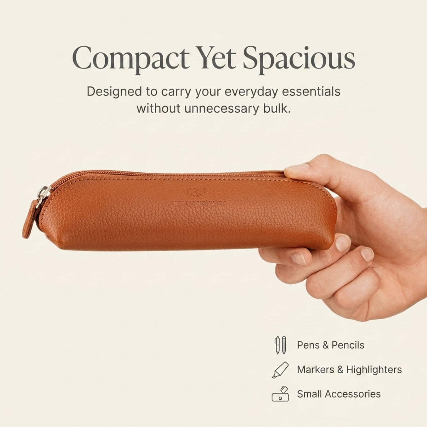 Leather Pencil Case – Brown Zipped Pen Pouch