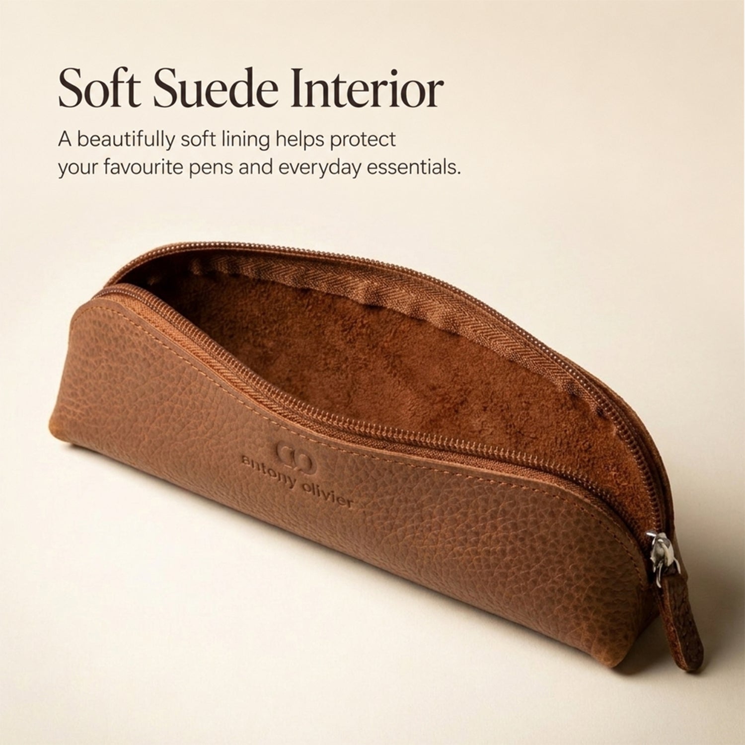 Personalised Leather Pencil Case – Rustic Brown Zipped Pen Pouch
