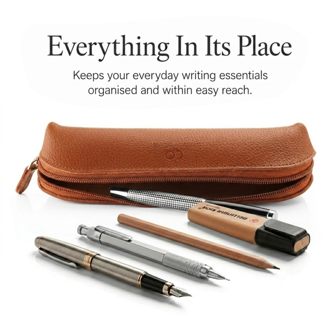 Leather Pencil Case – Brown Zipped Pen Pouch