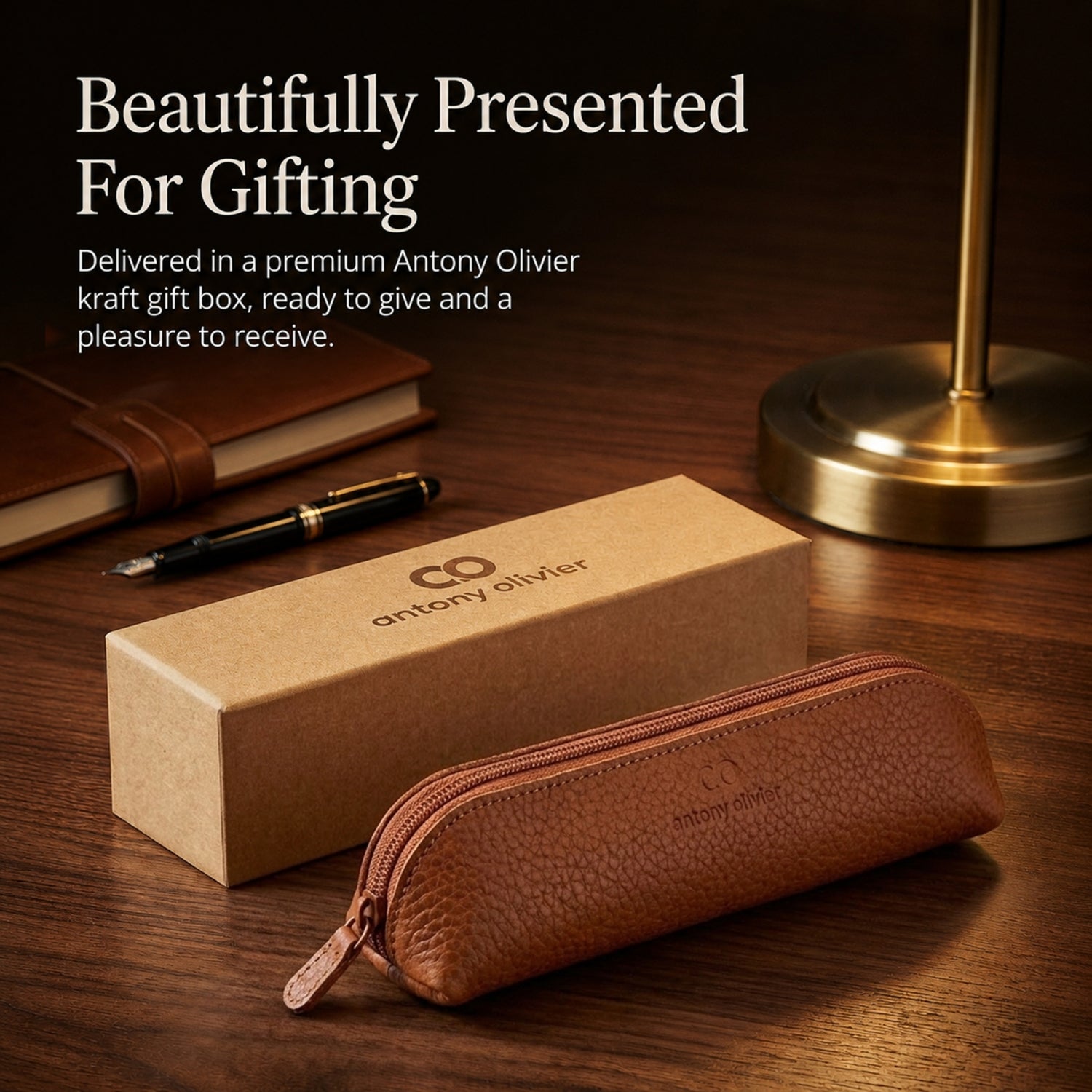 Leather Pencil Case – Rustic Brown Zipped Pen Pouch