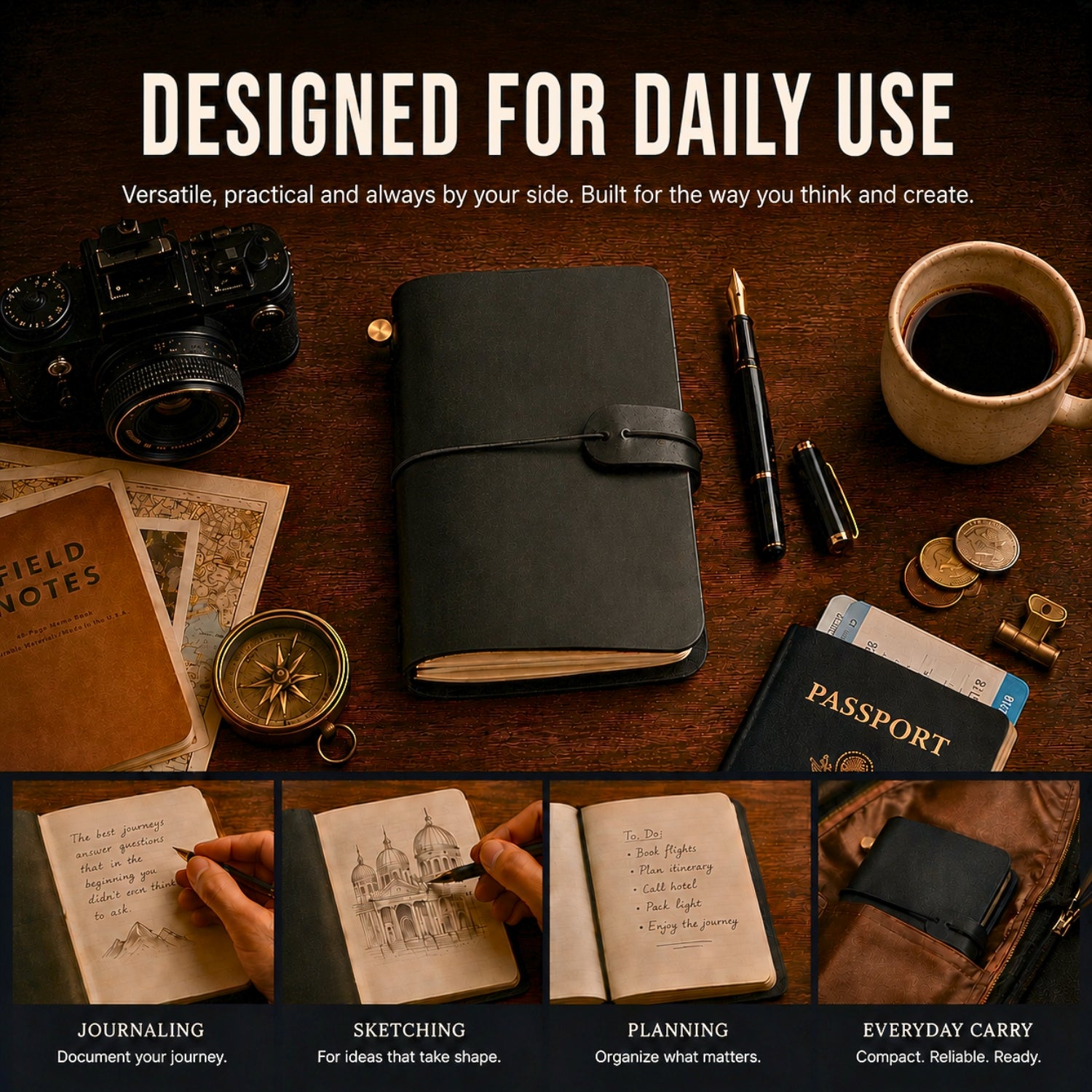 Personalised Leather Pocket Journal – Refillable Mini Notebook