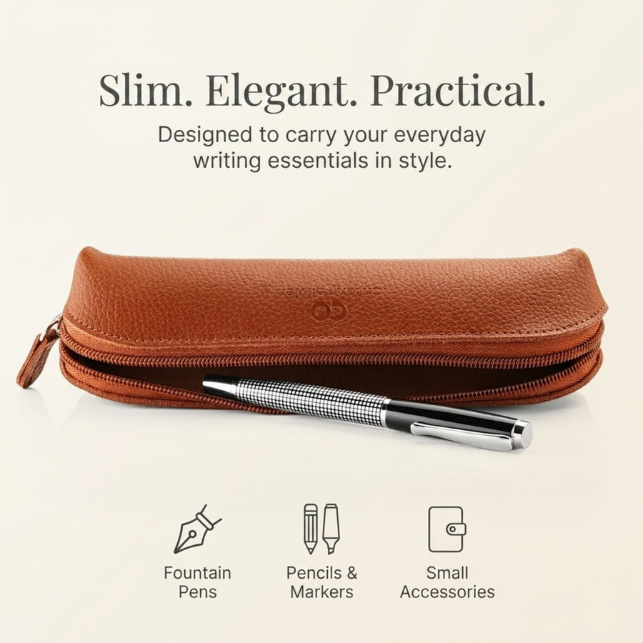Antony Olivier Leather Pencil Case – Brown Zipped Pen Pouch
