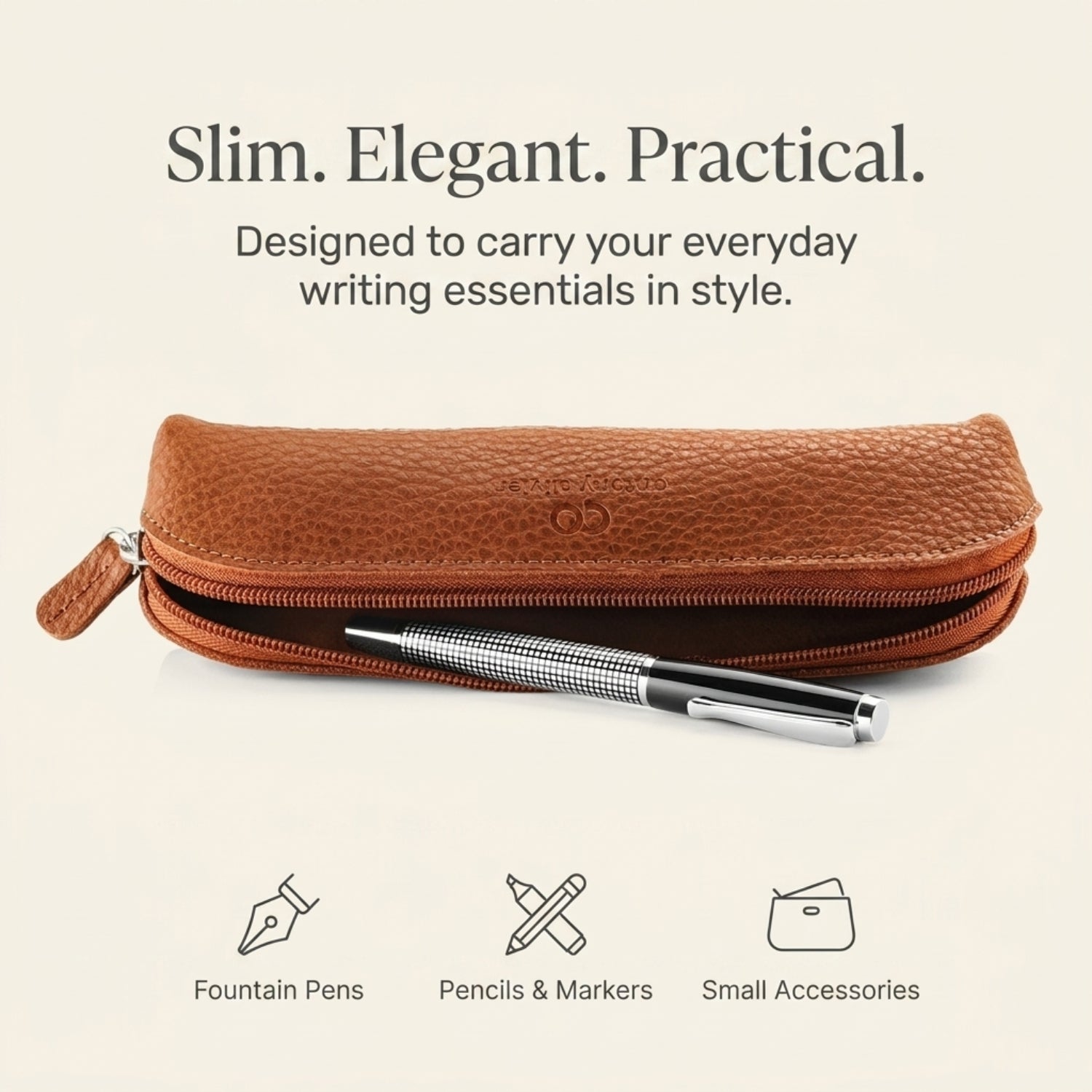 Antony Olivier Personalised Leather Pencil Case – Rustic Brown Zipped Pen Pouch