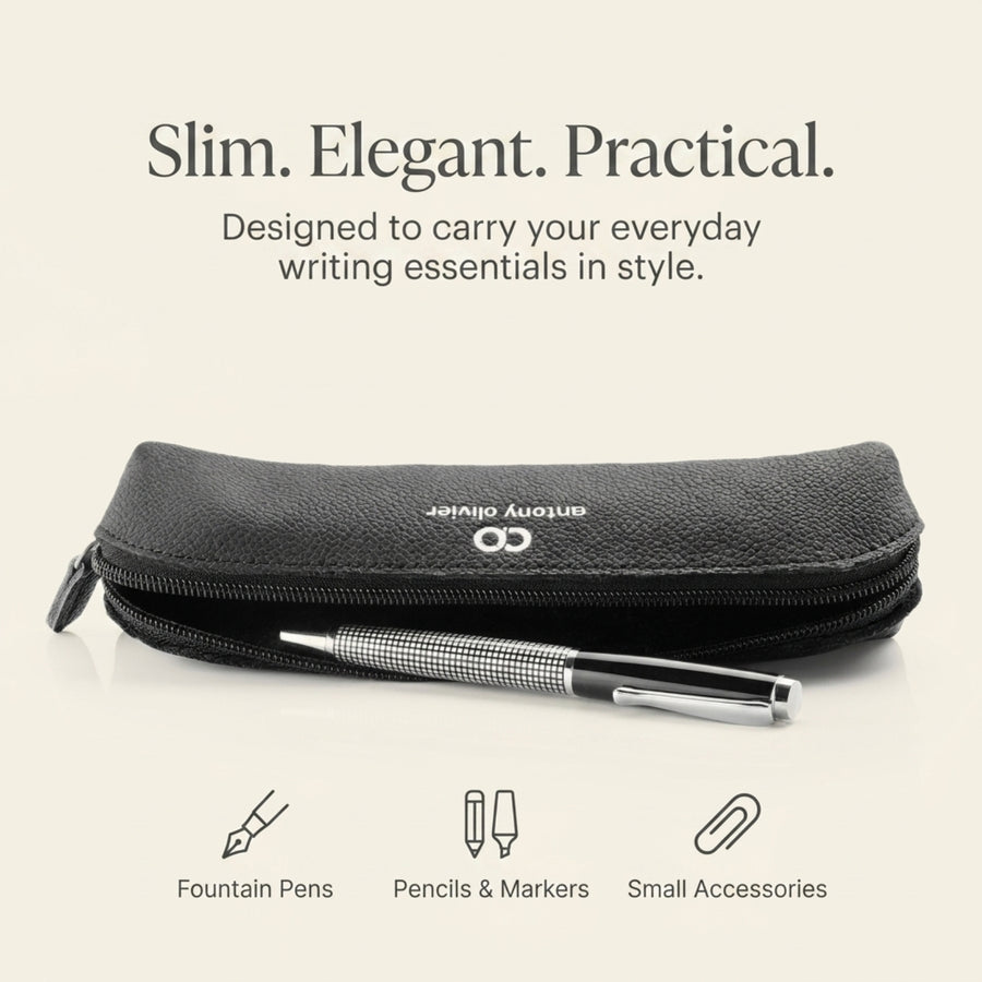 Antony Olivier Leather Pencil Case – Black Zipped Pen Pouch