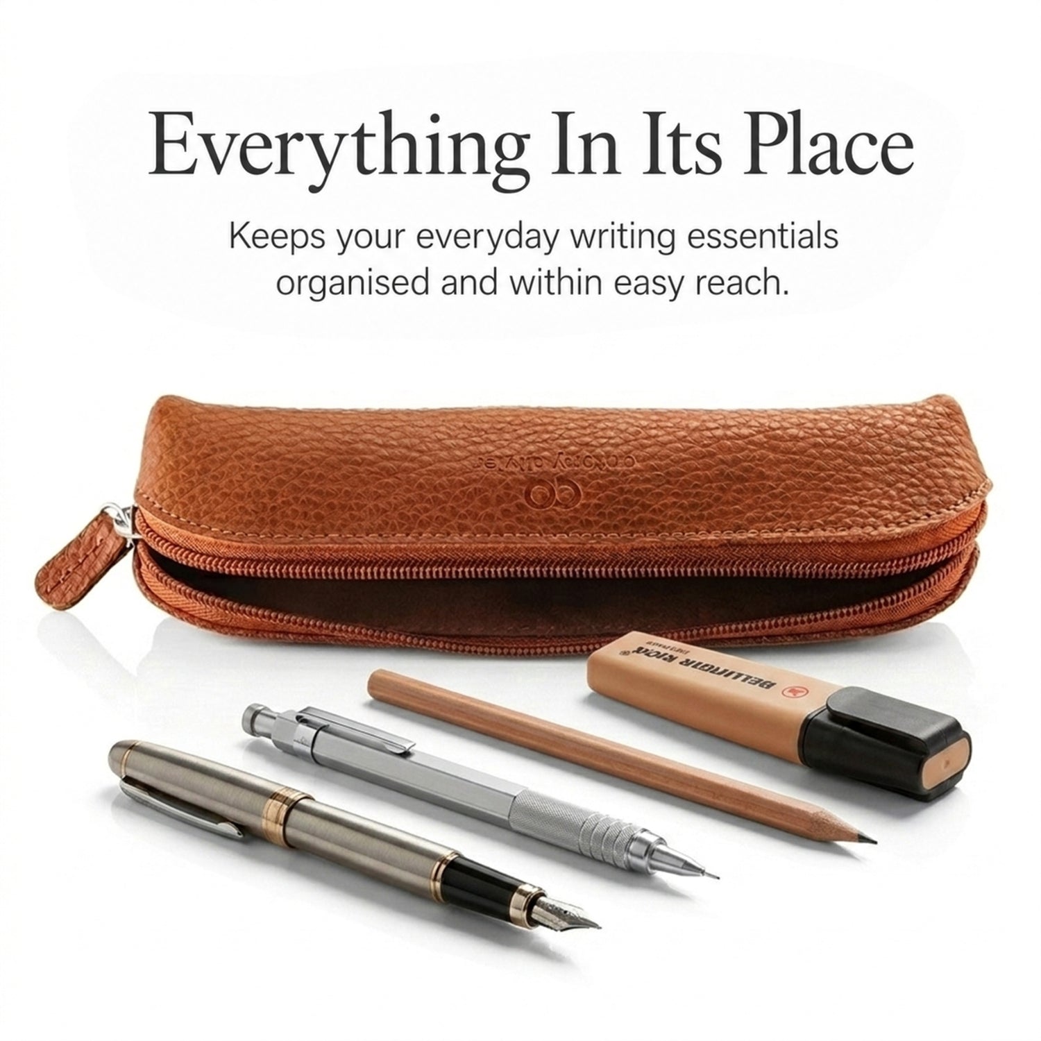 Personalised Leather Pencil Case – Rustic Brown Zipped Pen Pouch