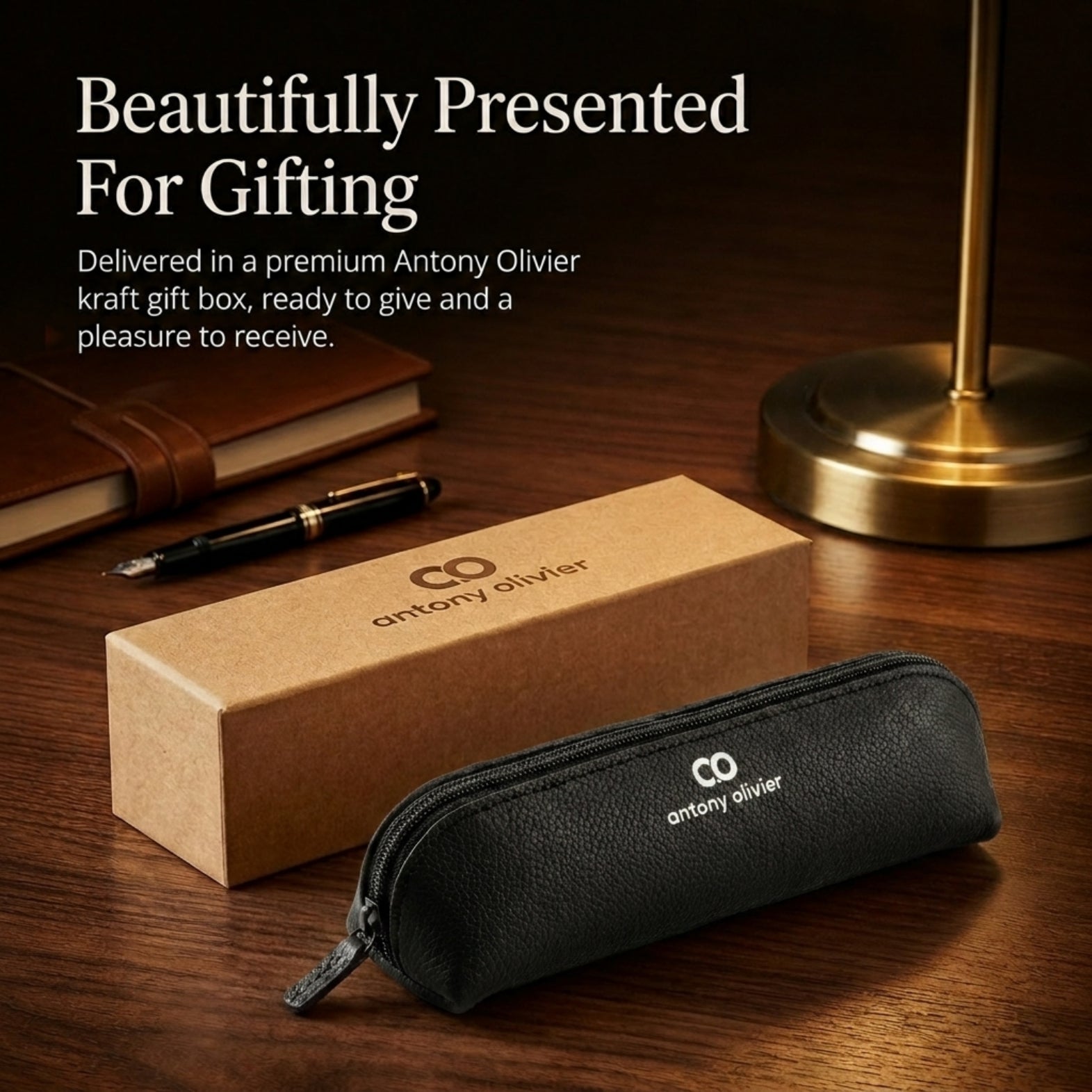 Leather Pencil Case – Black Zipped Pen Pouch