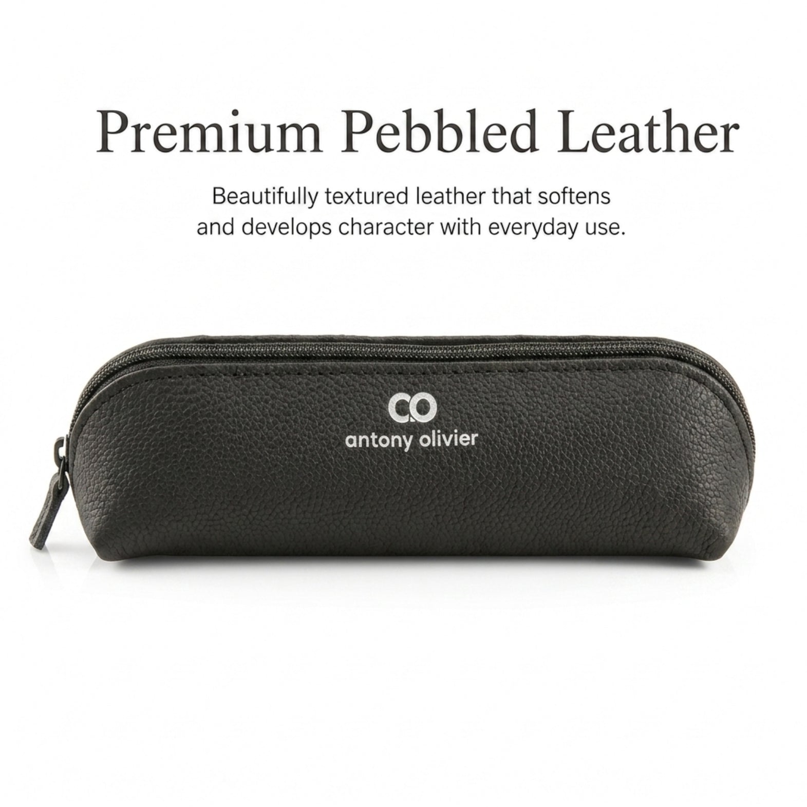 Leather Pencil Case – Black Zipped Pen Pouch