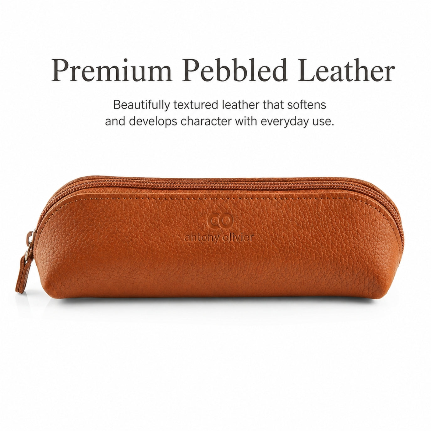 Leather Pencil Case – Brown Zipped Pen Pouch