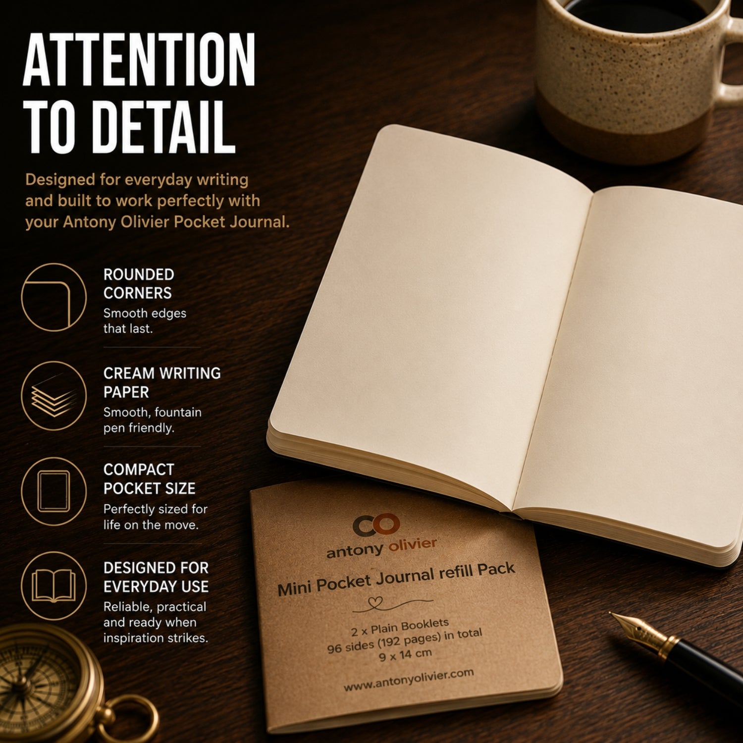 Antony Olivier Pocket Journal Refill Inserts – Replacement Notebook Refills