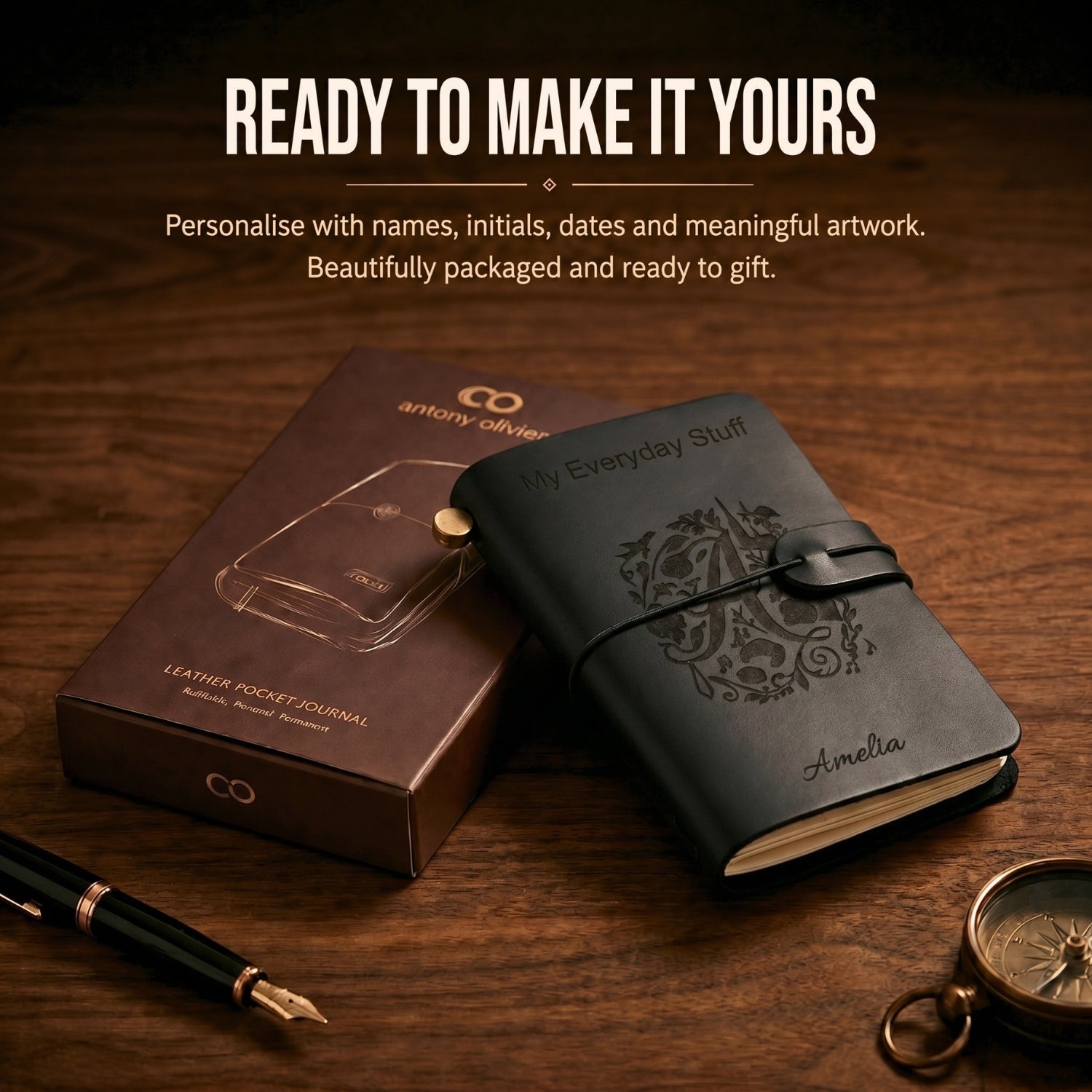 Personalised Leather Pocket Journal – Refillable Mini Notebook