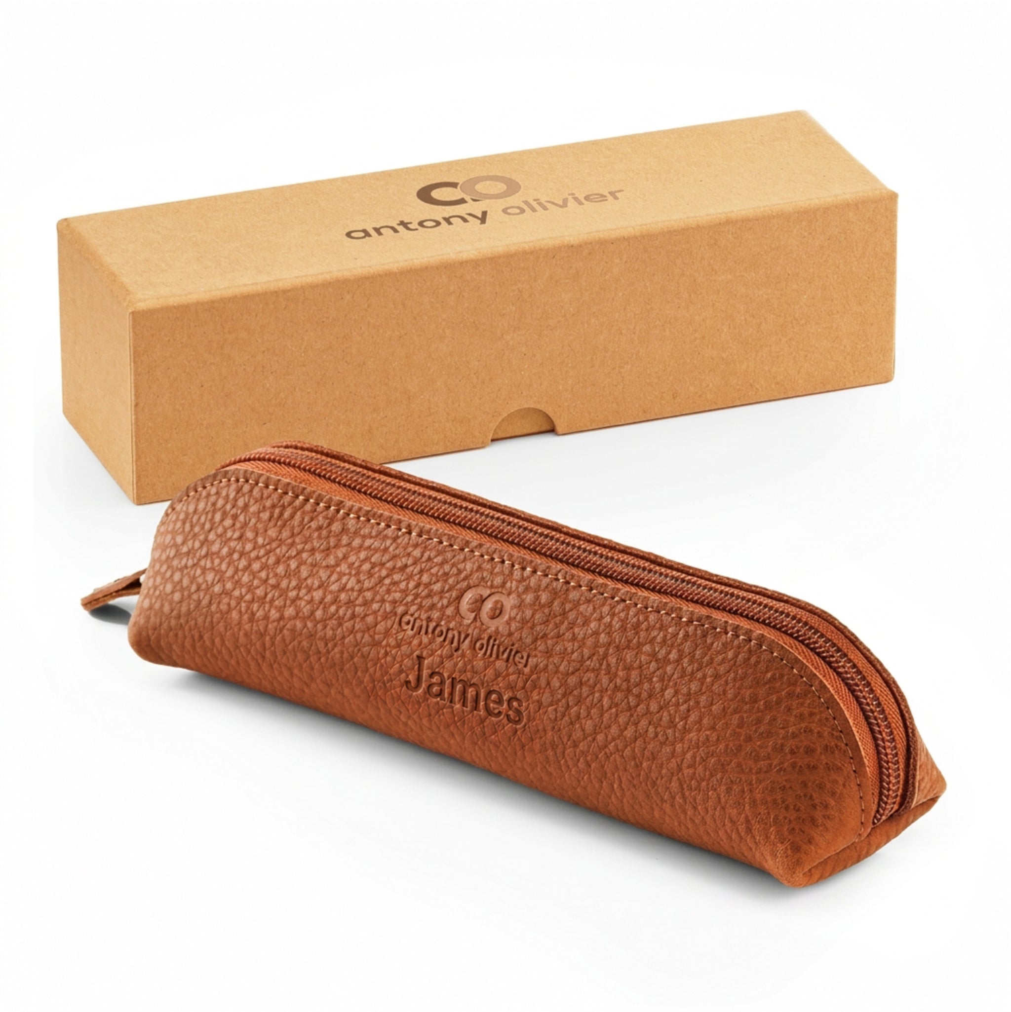 Antony Olivier Personalised Leather Pencil Case – Rustic Brown Zipped Pen Pouch